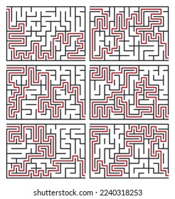 El laberinto abstracto. Encuentra bien. Línea negra aislada de laberinto cuadrado sobre fondo blanco. Ilustración vectorial.