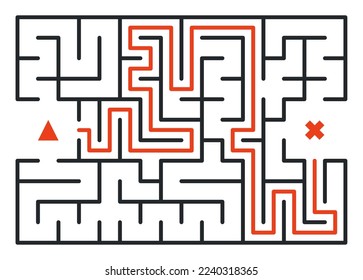 Abstract maze. Find right way. Isolated simple square maze black line on white background. Vector illustration.