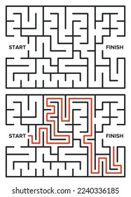 Abstract maze. Find right way. Isolated simple square maze black line on white background. Vector illustration.