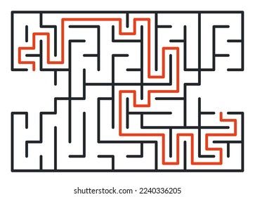 Abstract maze. Find right way. Isolated simple square maze black line on white background. Vector illustration.