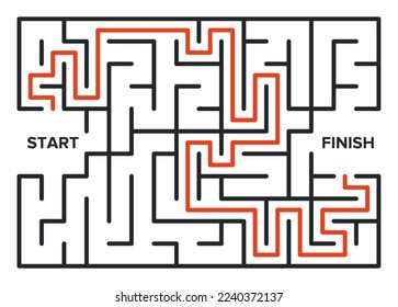 Abstract maze. Find right way. Isolated simple square maze black line on white background. Vector illustration.