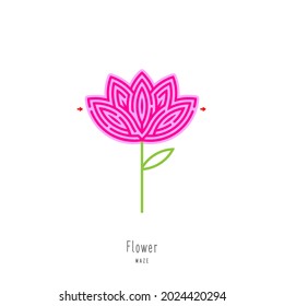 Flor de laberinto abstracta. Juego educativo para niños, lógica y pensamiento. Rompecabezas de color. El acertijo laberíntico. Ilustración vectorial aislada en fondo blanco. Una Entrada, Una Salida. 