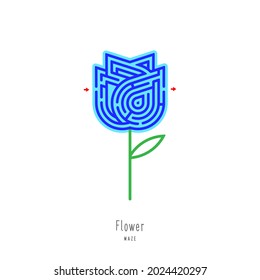 Abstrakte Labyrinthe-Blume. Erziehungsspiel für Kinder, Logik und Denken. Farbpuzzle. Labyrinth-Rätsel. Vektorgrafik einzeln auf weißem Hintergrund. Ein Eingang, ein Ausgang. 