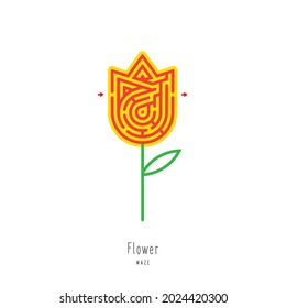 Abstract maze flower. Educational game for children, logic and thinking. Color puzzle. Labyrinth conundrum. Vector illustration isolated on white background. One Entrance, One Exit. 