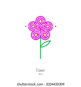 Flor de laberinto abstracta. Juego educativo para niños, lógica y pensamiento. Rompecabezas de color. El acertijo laberíntico. Ilustración vectorial aislada en fondo blanco. Una Entrada, Una Salida. 