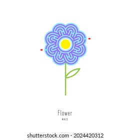 Abstrakte Labyrinthe-Blume. Erziehungsspiel für Kinder, Logik und Denken. Farbpuzzle. Labyrinth-Rätsel. Vektorgrafik einzeln auf weißem Hintergrund. Ein Eingang, ein Ausgang. 