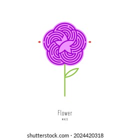 Abstract maze flower. Educational game for children, logic and thinking. Color puzzle. Labyrinth conundrum. Vector illustration isolated on white background. One Entrance, One Exit. 