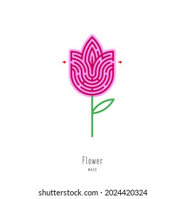 Abstract maze flower. Educational game for children, logic and thinking. Color puzzle. Labyrinth conundrum. Vector illustration isolated on white background. One Entrance, One Exit. 