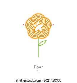 Flor de laberinto abstracta. Juego educativo para niños, lógica y pensamiento. Rompecabezas de color. El acertijo laberíntico. Ilustración vectorial aislada en fondo blanco. Una Entrada, Una Salida. 