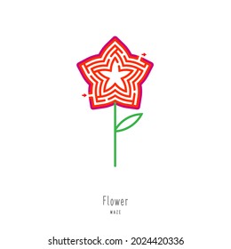 Abstract maze flower. Educational game for children, logic and thinking. Color puzzle. Labyrinth conundrum. Vector illustration isolated on white background. One Entrance, One Exit. 