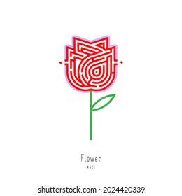 Abstract maze flower. Educational game for children, logic and thinking. Color puzzle. Labyrinth conundrum. Vector illustration isolated on white background. One Entrance, One Exit. 