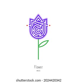 Abstract maze flower. Educational game for children, logic and thinking. Color puzzle. Labyrinth conundrum. Vector illustration isolated on white background. One Entrance, One Exit. 
