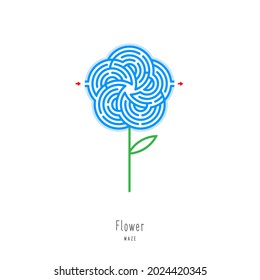 Abstrakte Labyrinthe-Blume. Erziehungsspiel für Kinder, Logik und Denken. Farbpuzzle. Labyrinth-Rätsel. Vektorgrafik einzeln auf weißem Hintergrund. Ein Eingang, ein Ausgang. 