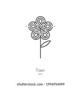 Abstract maze flower. Game for children and parents. Puzzle for kids. Labyrinth conundrum. Flat vector illustration isolated on white background. One Entrance, One Exit. Cartoon style.