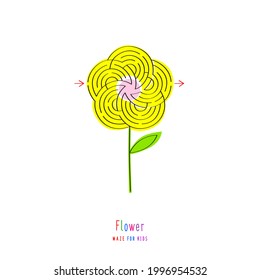 Abstract maze flower. Game for children and parents. Puzzle for kids. Labyrinth conundrum. Flat vector illustration isolated on white background. One Entrance, One Exit. Cartoon style.