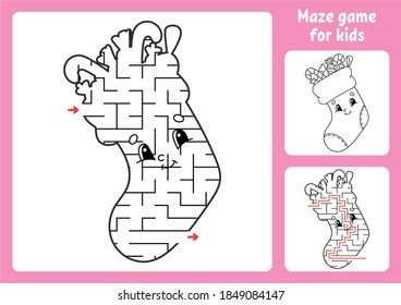 Abstract maze. Game for kids. Puzzle for children. Labyrinth conundrum. Christmas theme. Find the right path. Education worksheet. With answer.