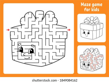 Abstract maze. Game for kids. Puzzle for children. Labyrinth conundrum. Christmas theme. Find the right path. Education worksheet. With answer.