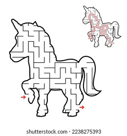 Abstract maze. Game for kids. Puzzle for children. Labyrinth conundrum. Find the right path. Education worksheet. With answer.