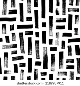 Abstract maze geometric background. Hand drawn seamless pattern with bold straight lines. Black and white intricate vector background with brush strokes. Irregular maze and labyrinth pattern.