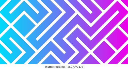 Abstract maze geometric background. Hand drawn seamless pattern with bold square lines. 