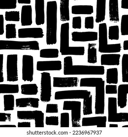 Abstract maze geometric background with labyrinth. Hand drawn seamless pattern with bold  lines. Black and white intricate vector background with brush strokes. 