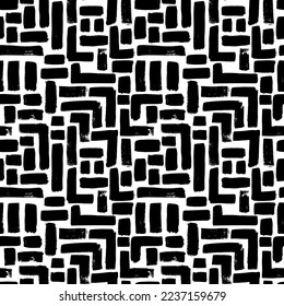 Abstract maze geometric background with labyrinth. Hand drawn seamless pattern with bold  lines. Black and white intricate vector background with brush strokes. 