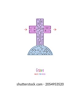 Abstract maze grave. Game for children and parents. Puzzle for kids. Labyrinth conundrum. Flat vector illustration isolated on white background. One Entrance, One Exit. 