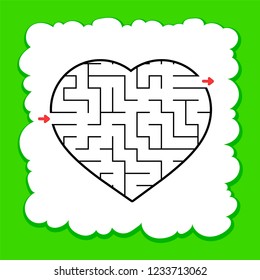 Abstract maze heart. Valentine Day. Game for kids. Puzzle for children. One entrance, one exit. Labyrinth conundrum. Flat vector illustration isolated on white background. Cartoon style.