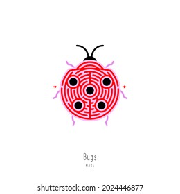 Resumen insecto de laberinto. Juego educativo para niños, lógica y pensamiento. Rompecabezas de color. El acertijo laberíntico. Ilustración vectorial aislada en fondo blanco. Una Entrada, Una Salida. 