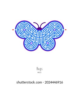 Abstract maze insect. Educational game for children, logic and thinking. Color puzzle. Labyrinth conundrum. Vector illustration isolated on white background. One Entrance, One Exit. 