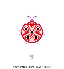 Resumen insecto de laberinto. Juego educativo para niños, lógica y pensamiento. Rompecabezas de color. El acertijo laberíntico. Ilustración vectorial aislada en fondo blanco. Una Entrada, Una Salida. 