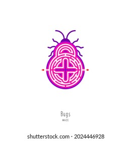 Abstract maze insect. Educational game for children, logic and thinking. Color puzzle. Labyrinth conundrum. Vector illustration isolated on white background. One Entrance, One Exit. 