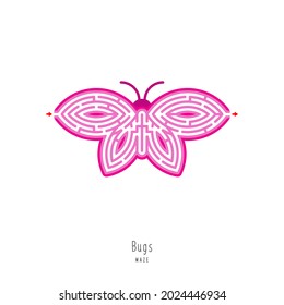 Abstract maze insect. Educational game for children, logic and thinking. Color puzzle. Labyrinth conundrum. Vector illustration isolated on white background. One Entrance, One Exit. 