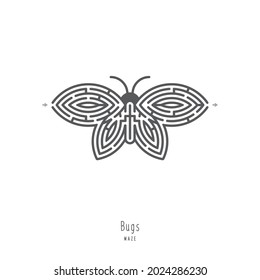 Abstract maze insect. Game for children and parents. Puzzle for kids. Labyrinth conundrum. Flat vector illustration isolated on white background. One Entrance, One Exit. 