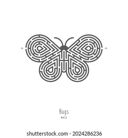 Resumen insecto de laberinto. Juego para niños y padres. Rompecabezas para los niños. El acertijo laberíntico. Ilustración vectorial plana aislada en fondo blanco. Una Entrada, Una Salida. 