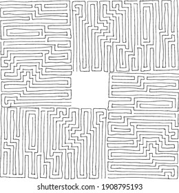 Abstract Maze, Labyrinth With Entry And Exit. Vector Labyrinth. Manual Labyrinth Drawing. The Game Is A Maze For Fun.