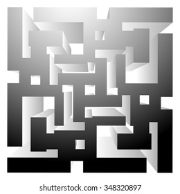 Abstract maze, labyrinth like shape on white. Vector art.