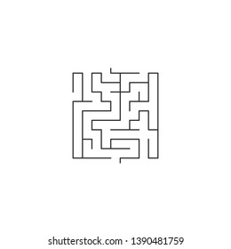 Abstract maze. Labyrinths in shape of square. Modern design of mystery pattern for business, decoration, logo. Vector illustration isolated on white