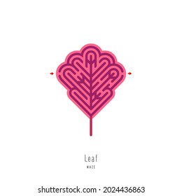 Abstract maze leaf. Educational game for children, logic and thinking. Color puzzle. Labyrinth conundrum. Vector illustration isolated on white background. One Entrance, One Exit. 