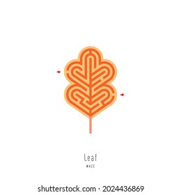 Abstract maze leaf. Educational game for children, logic and thinking. Color puzzle. Labyrinth conundrum. Vector illustration isolated on white background. One Entrance, One Exit. 