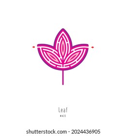 Abstract maze leaf. Educational game for children, logic and thinking. Color puzzle. Labyrinth conundrum. Vector illustration isolated on white background. One Entrance, One Exit. 