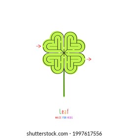 Abstract maze leaf. Game for children and parents. Puzzle for kids. Labyrinth conundrum. Flat vector illustration isolated on white background. One Entrance, One Exit. 