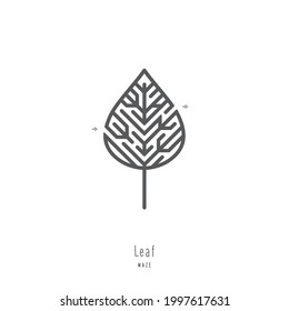 Abstract maze leaf. Game for children and parents. Puzzle for kids. Labyrinth conundrum. Flat vector illustration isolated on white background. One Entrance, One Exit. 
