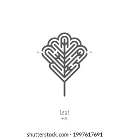 Abstract maze leaf. Game for children and parents. Puzzle for kids. Labyrinth conundrum. Flat vector illustration isolated on white background. One Entrance, One Exit. 