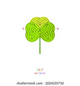Abstract maze leaf. Game for children and parents. Puzzle for kids. Labyrinth conundrum. Flat vector illustration isolated on white background. One Entrance, One Exit. 