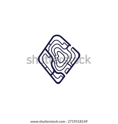Abstract maze logo. square labyrinth sign. topological lines art. puzzle game icon. solution concept design.