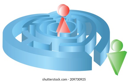 An abstract maze of love in a heart and two figures