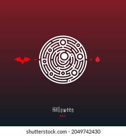 Abstract maze moon. Game for children and parents. Puzzle for kids. Labyrinth conundrum. Flat vector illustration isolated on dark red background. One Entrance, One Exit. 