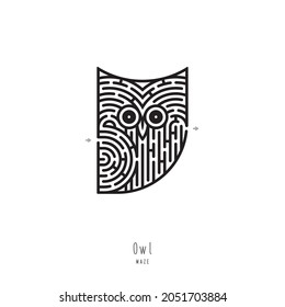 Abstract maze owl. Game for children and parents. Puzzle for kids. Labyrinth conundrum. Flat vector illustration isolated on white background. One Entrance, One Exit.