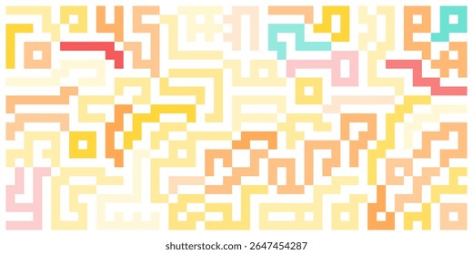 Abstract maze pattern with colorful geometric blocks. Playful, modern, and vibrant design perfect for backgrounds, textiles, or digital decoration.